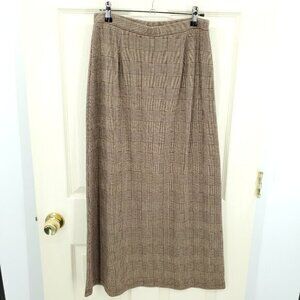 Liz Claiborne/Crazyhorse Glen Plaid Pull On Ponte Midi Skirt M Tan/Brown